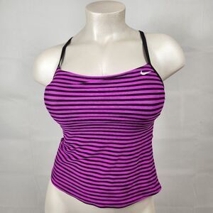 3/$25 Nike Pink Black Striped Spaghetti Strap Racerback Padded Tank Top Sz L